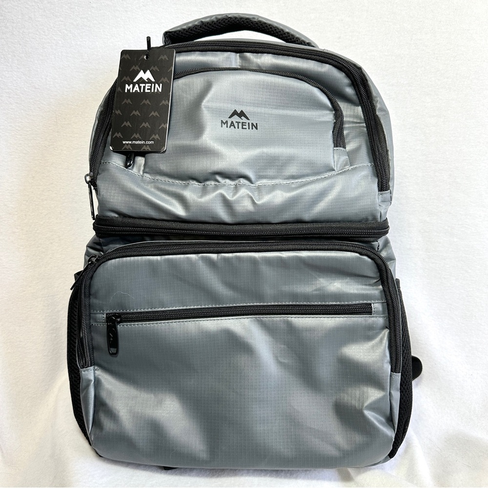 Matein Gray Cooler Insulated Lunch Backpack Pockets Compartments New